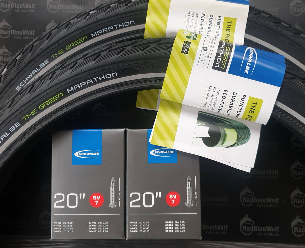 Schwalbe MARATHON 20x1.75 (47-406) Draht Performance Line ADDIX Eco Black+Reflex mit Schläuche SV