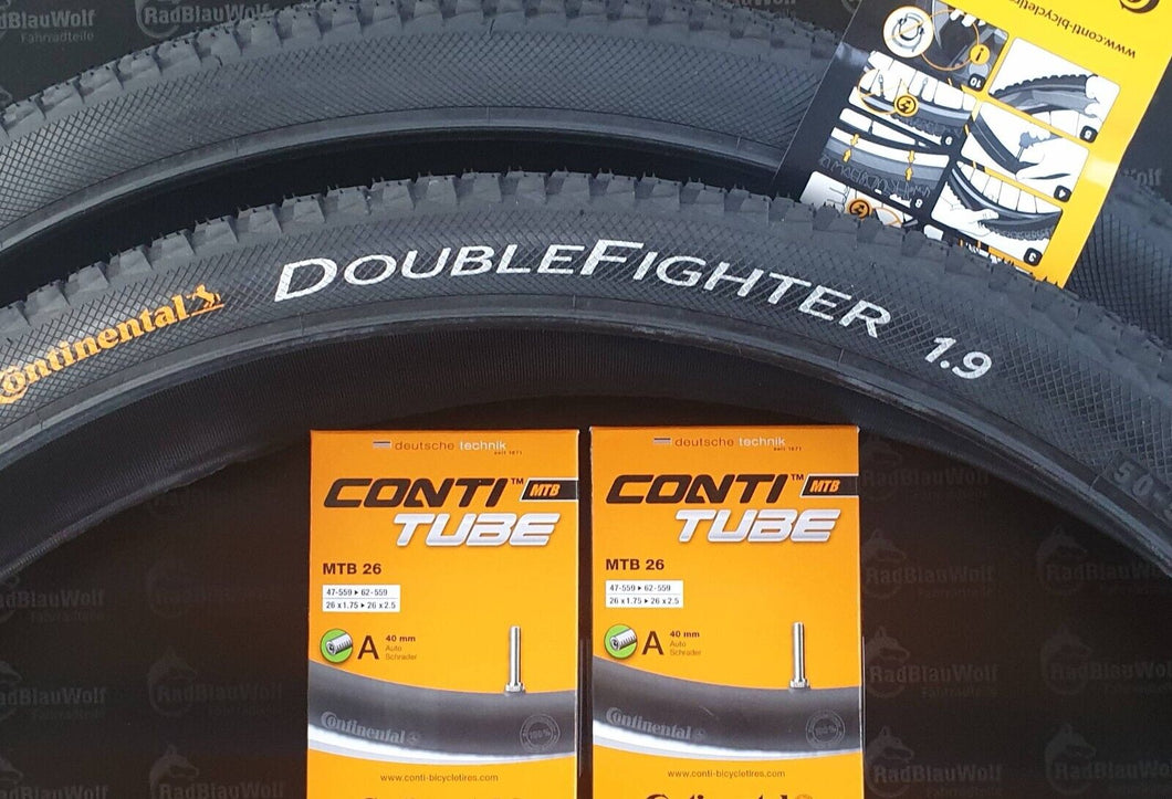 Continental Double Fighter schwarz 26 x 1.90 mit 2 Schläuchen Autoventil