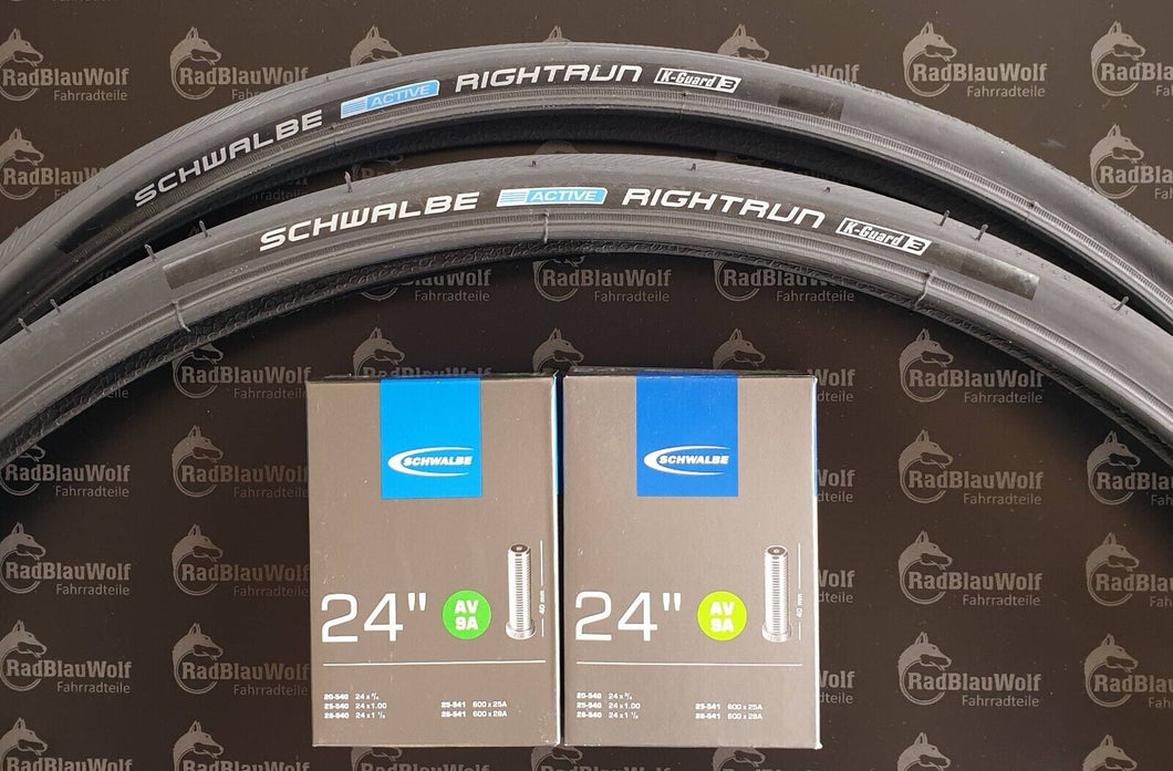 2 x Schwalbe Rightrun 25-540 Rollstuhl Draht, schwarz 24x1.00 Autoventil