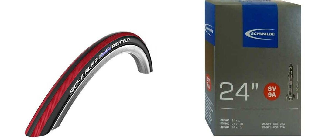 2 x Schwalbe Rightrun, Rollstuhl Draht, Rot 24x1.00 (25-540) Schlauch