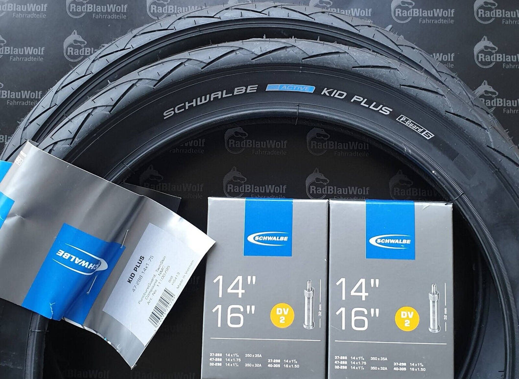 Schwalbe Kid Plus 14 Zoll Reifen 47-288 PunctureGuard mit DV Schläuchen