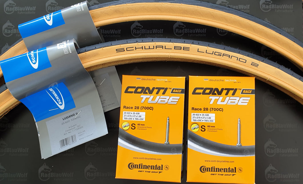 Schwalbe Lugano II Active  Drahtreifen  25-622  Classic-Skin Fahrradschläuche