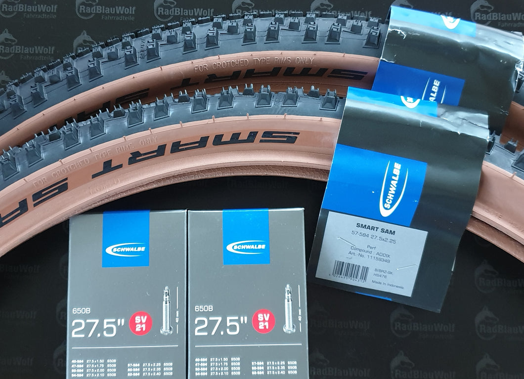 Schwalbe Smart Sam 27.5 x 2.25 (57-584) Performance  Draht, Addix schwarz-braun mit SV Schläuchen