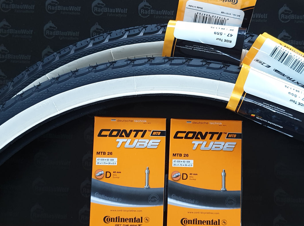 Continental Ride Tour 26 x 1.75  schwarz - weiß  mit  Dunlopventil