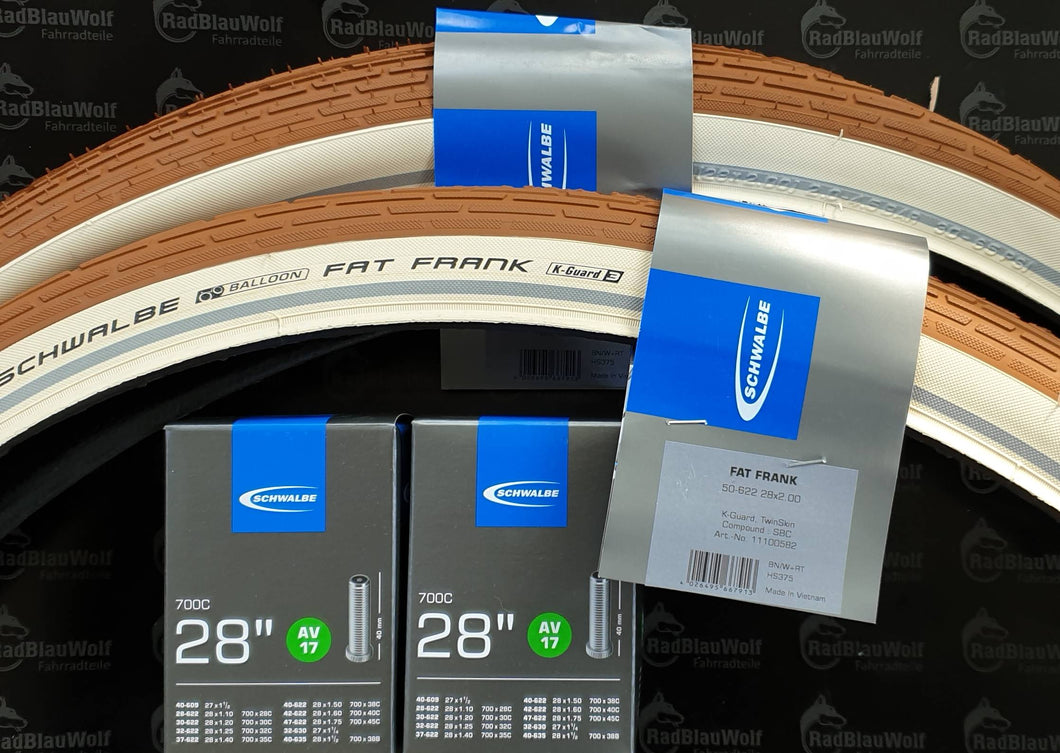 Schwalbe Reifen Fat Frank 28 (50-622) Reflex braun/weiß mit Autoventil Schläuchen